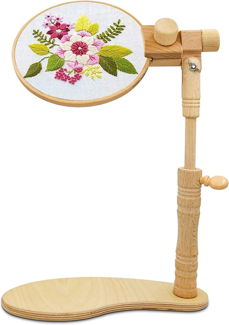 GuoFa Adjustable Embroidery Hoop Stand, Beech Wooden Cross Stitch Holder, Embroidery Lap Stand for Needlework, Tabletop Seat Frame Stand for Embroidery and Cross Stitch - Image 1
